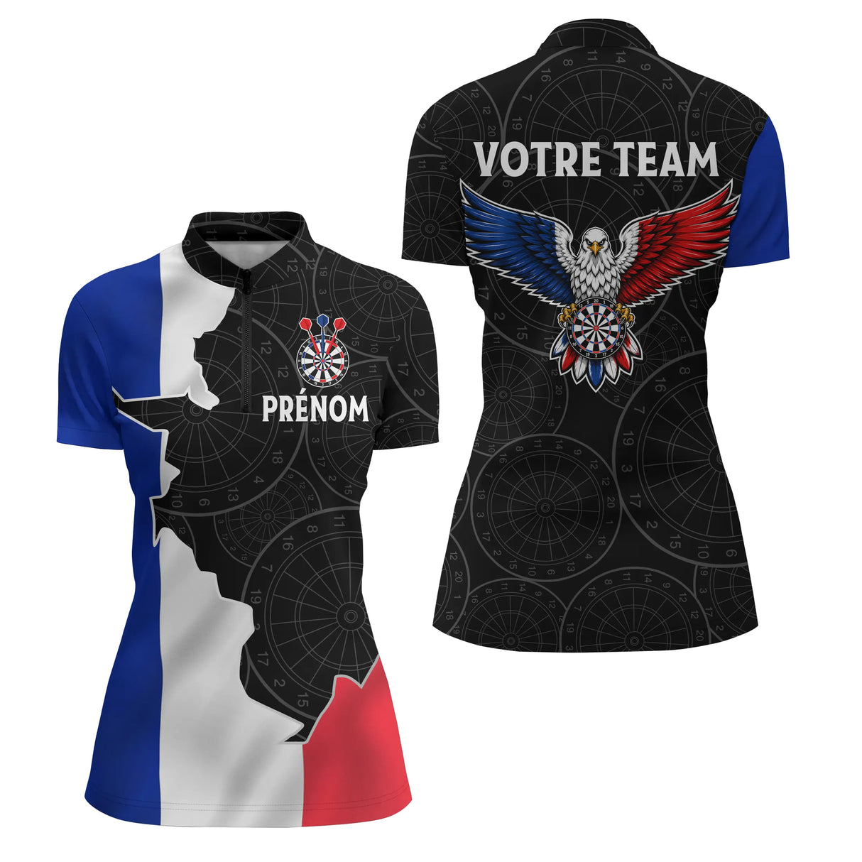 Polo Fléchettes Personnalisé – Carte de France & Aigle - Polo Zippé Femme