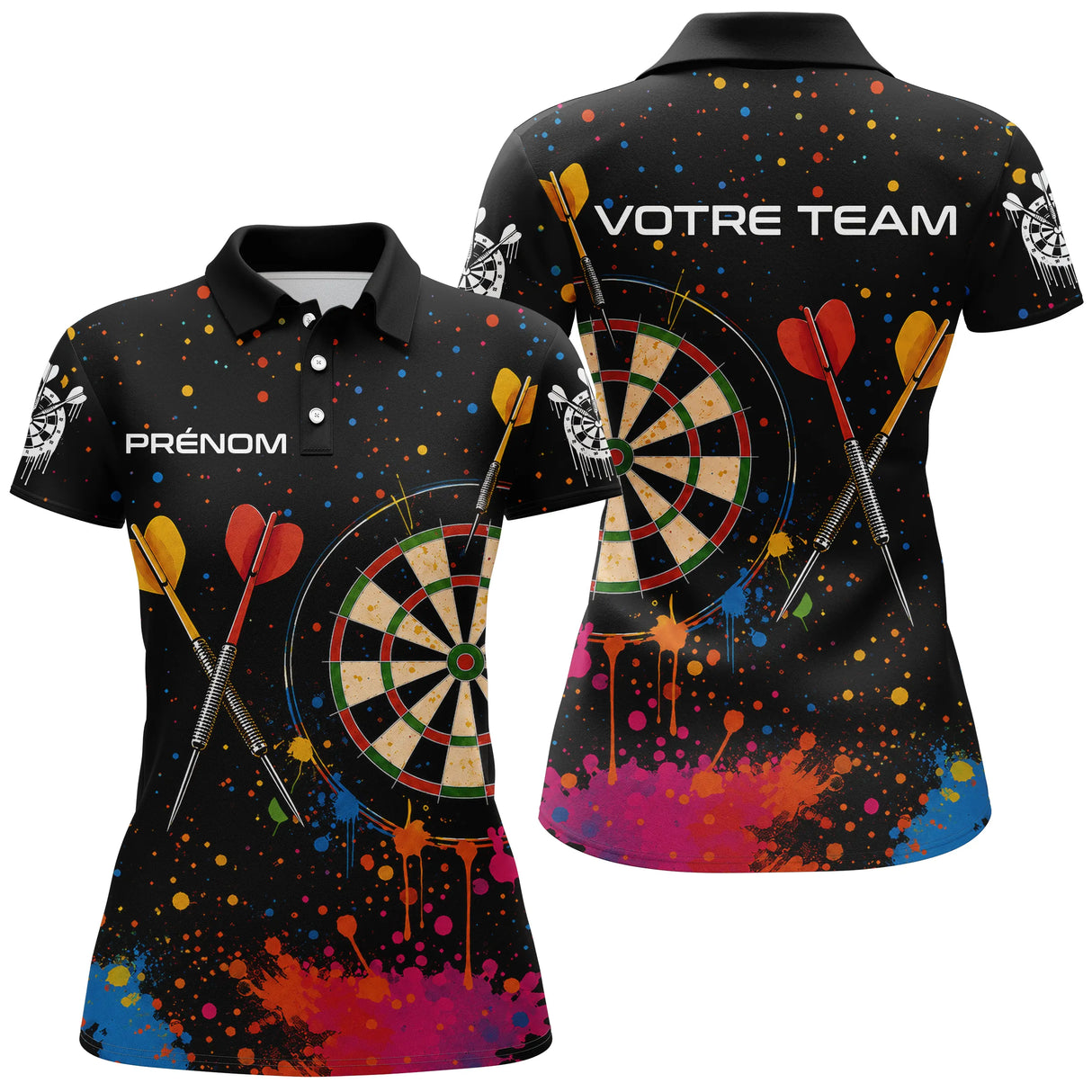 Polo Fléchettes Personnalisé Cible – Effet Splash Multicolore - Polo Femme