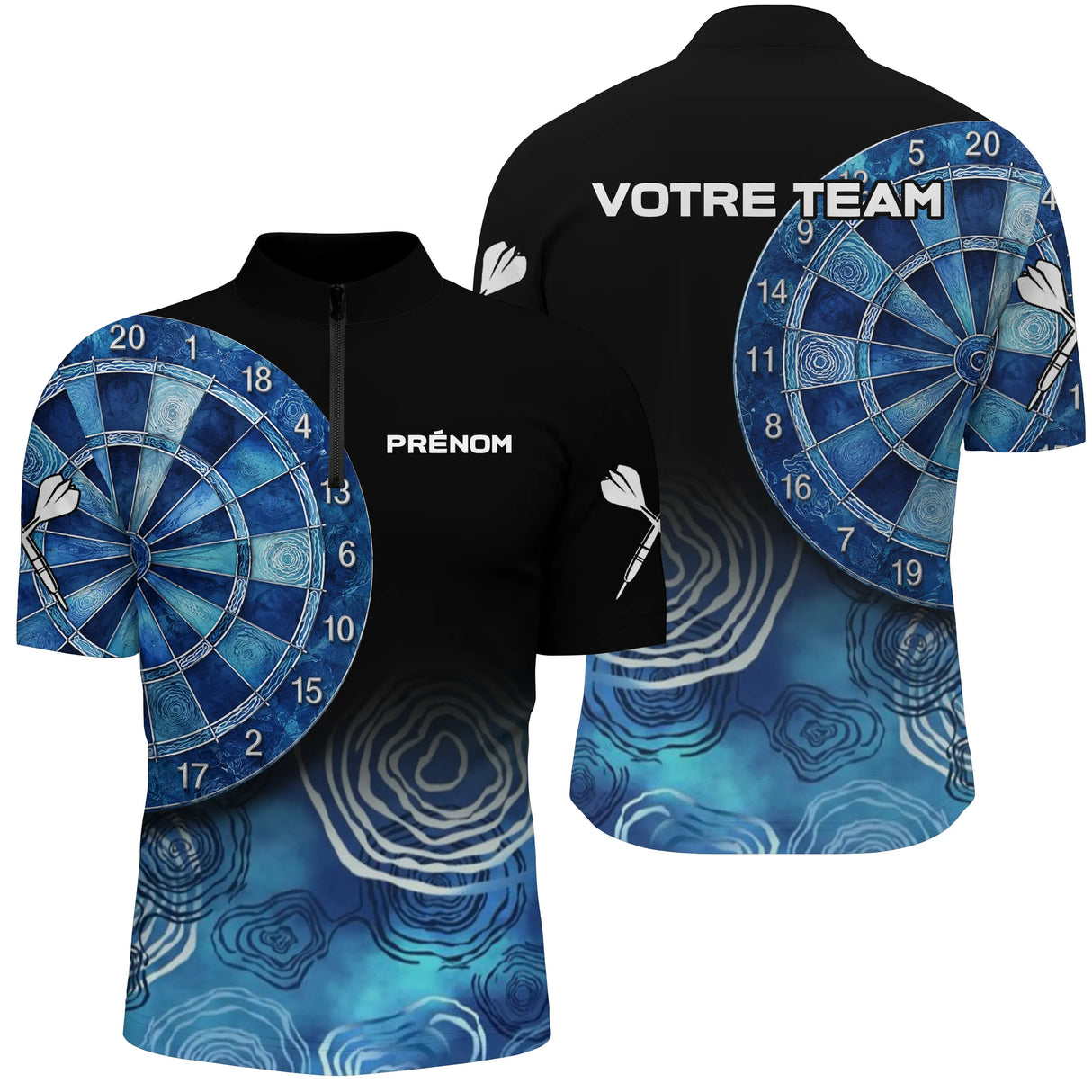 Polo Fléchettes Personnalisé – Design Bleu Abstrait - Polo Zippé Homme