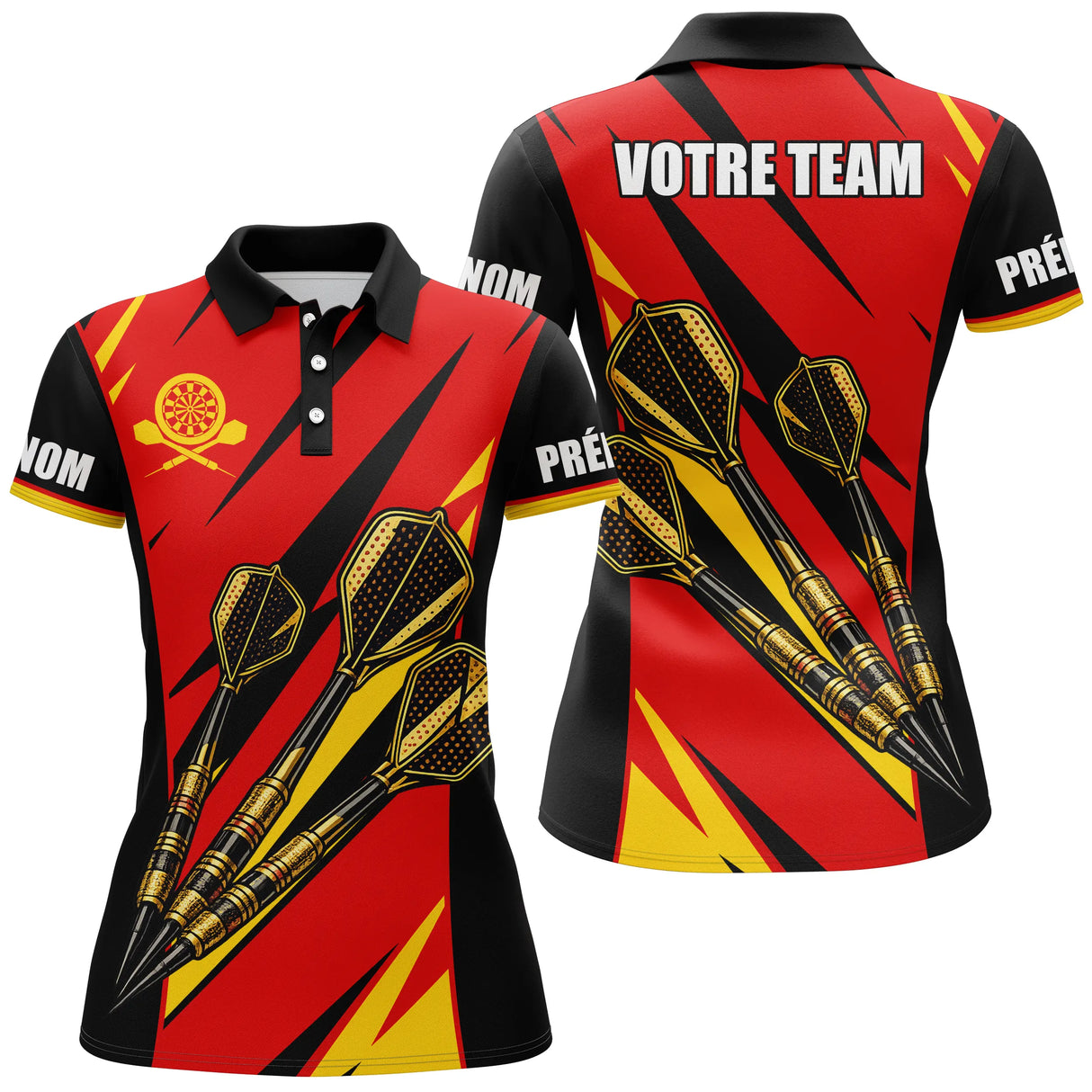 Polo Fléchettes Personnalisé – Design Rouge & Noir Gold Édition - Polo Femme