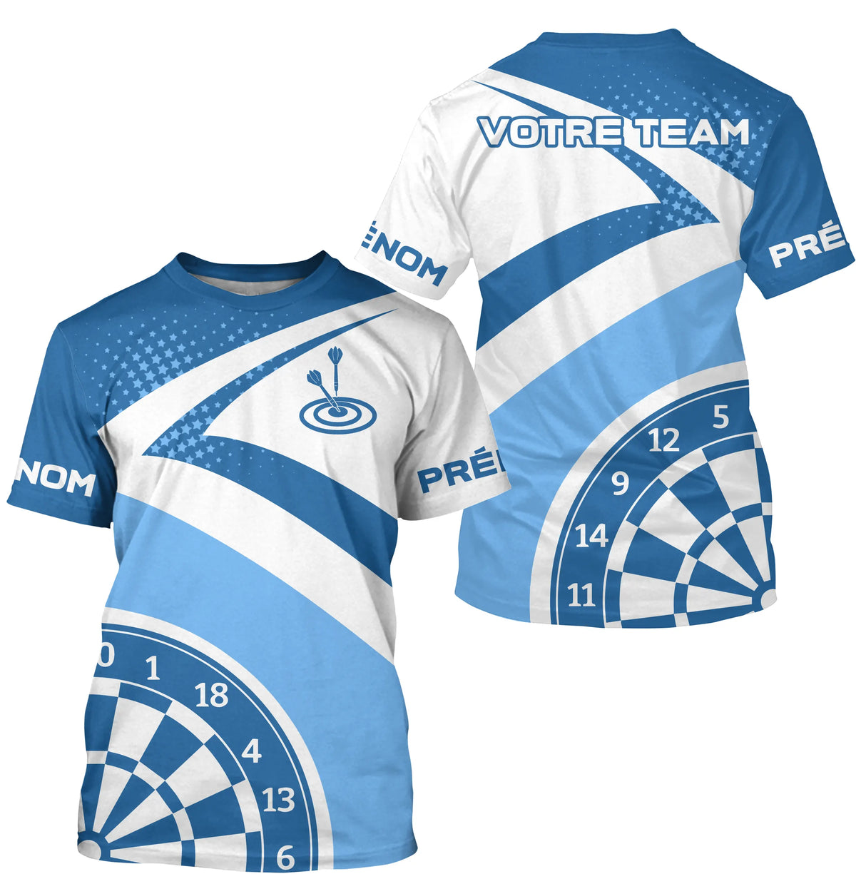 Polo Fléchettes Personnalisé – Design Étoilé Bleu Ciel - T-Shirt Homme