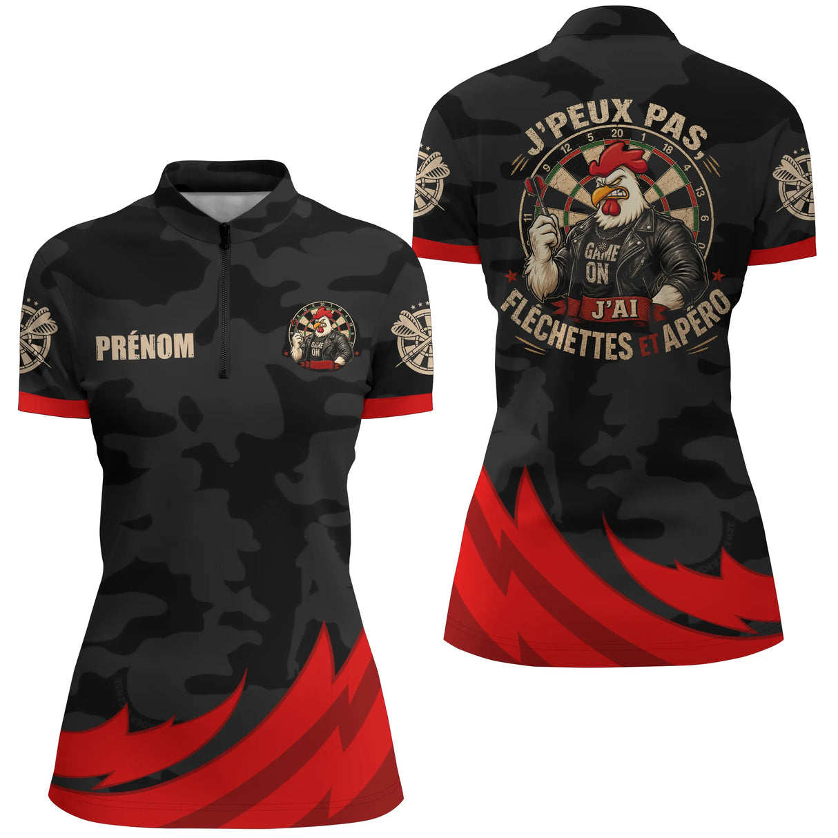 Polo Fléchettes Personnalisé Gaulois – Coq Rebelle Noir & Rouge - Polo Zippé Femme