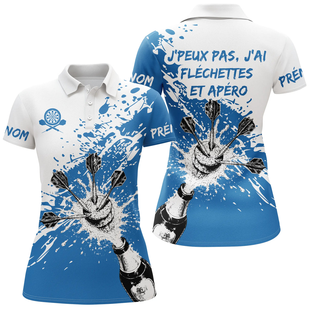 Polo Fléchettes Personnalisé – Motif Splash Bleu - Polo Femme