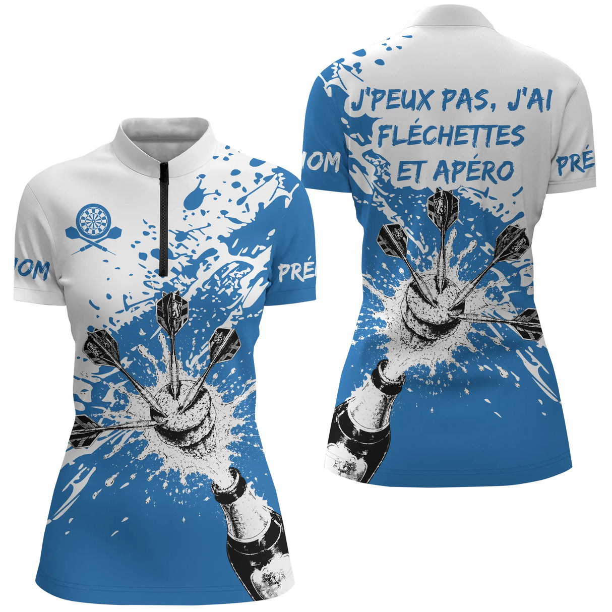 Polo Fléchettes Personnalisé – Motif Splash Bleu - Polo Zippé Femme