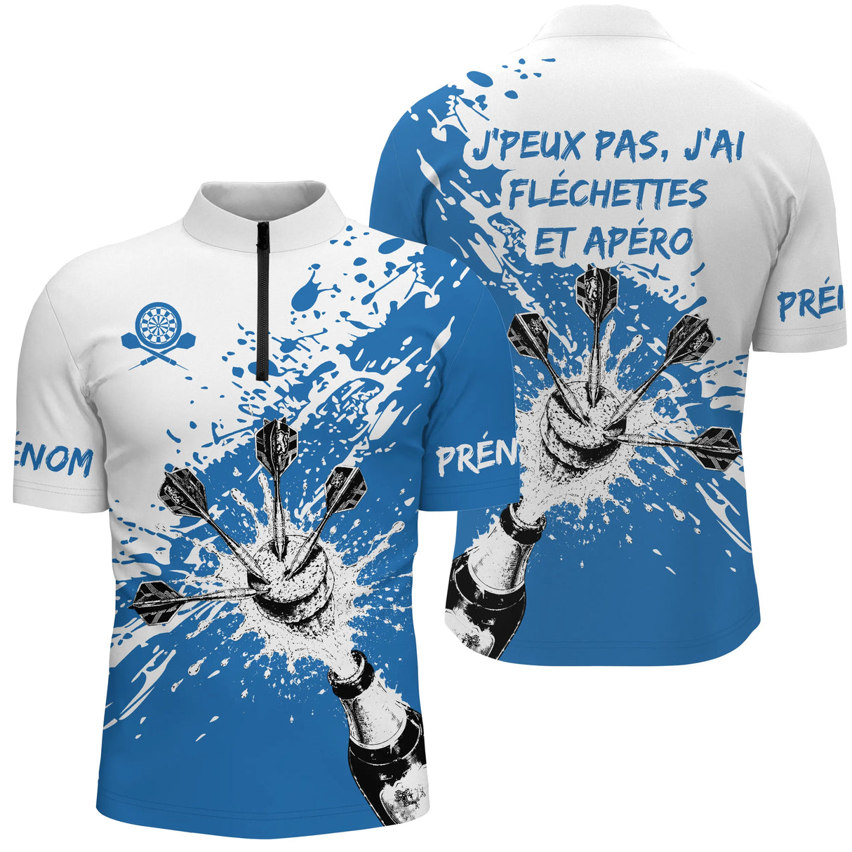 Polo Fléchettes Personnalisé – Motif Splash Bleu - Polo Zippé Homme