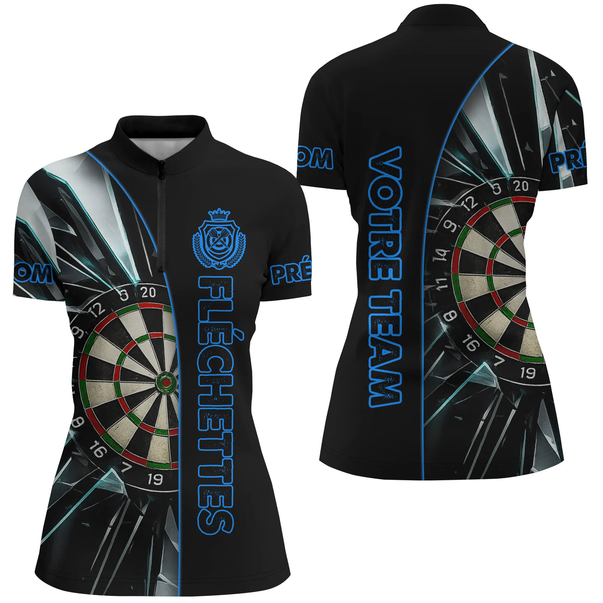 Polo Fléchettes Personnalisé – Sportif Noir Éclats - Polo Zippé Femme