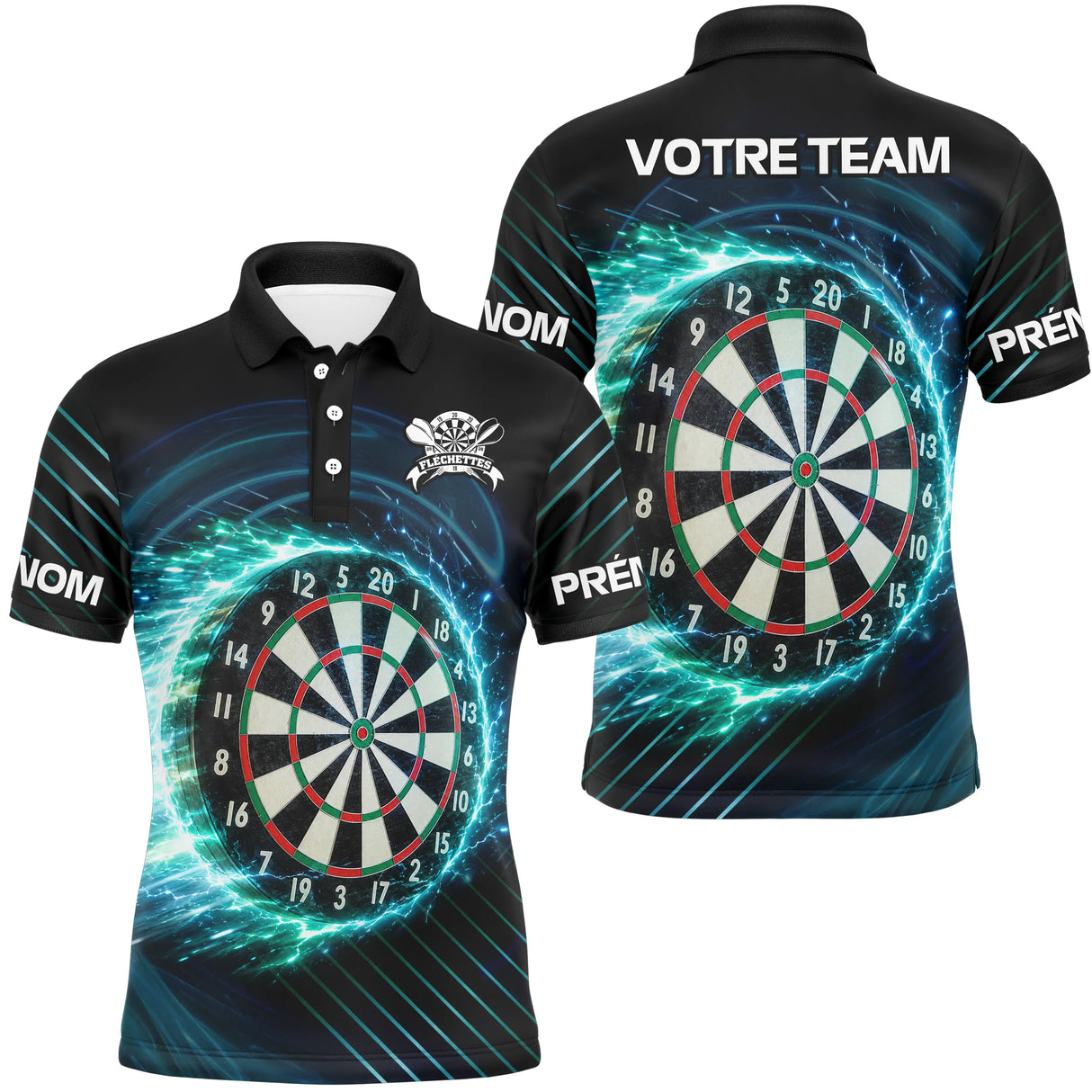 Polo Fléchettes Personnalisé – Éclairs Bleus Et Prénom - Polo Homme