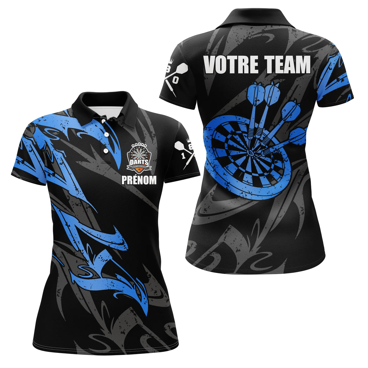 Polo Fléchettes Premium - Noir Bleu Style Compétition - Polo Femme
