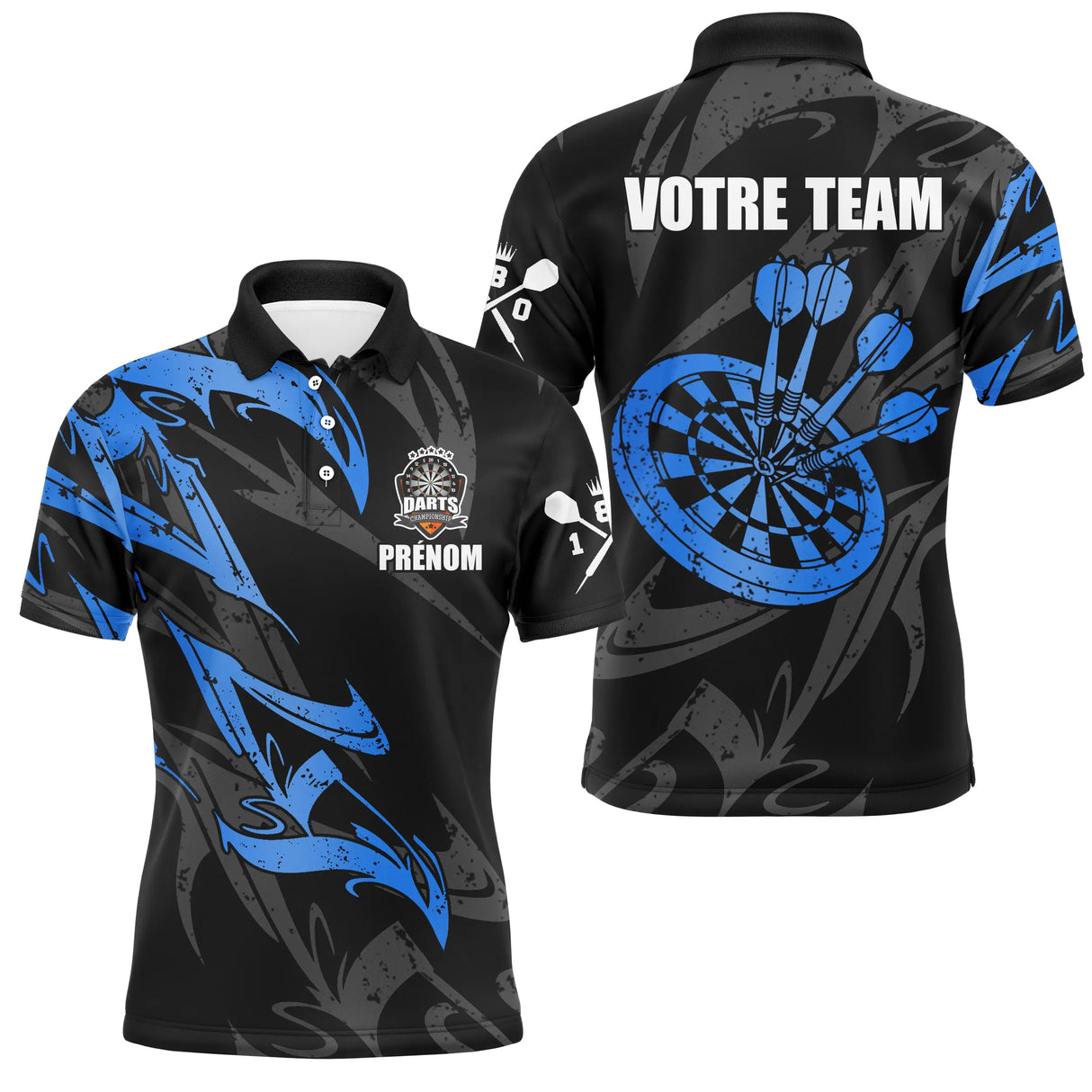 Polo Fléchettes Premium - Noir Bleu Style Compétition - Polo Homme