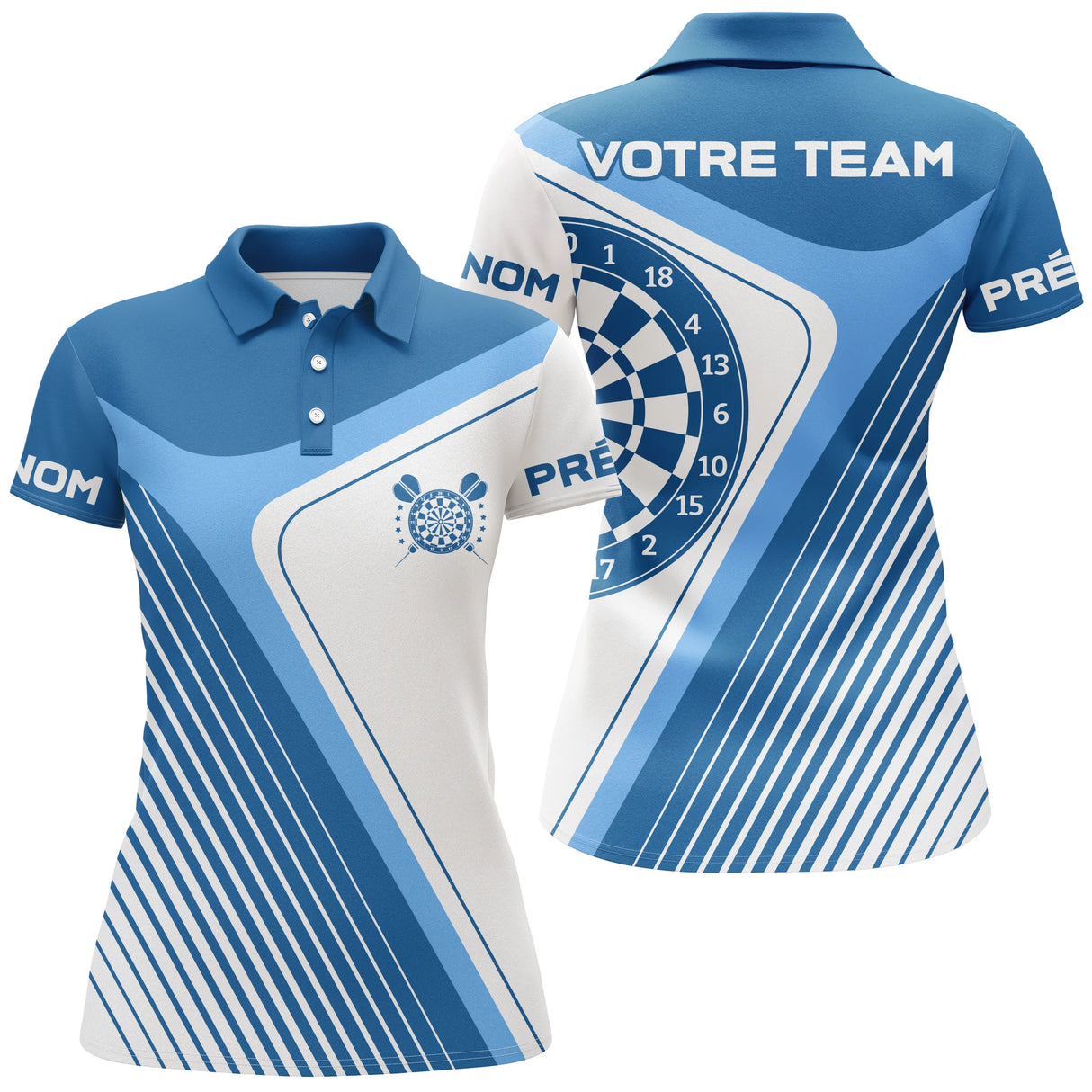 Polo Fléchettes Premium Bleu Sport – Personnalisé Complète - Polo Femme
