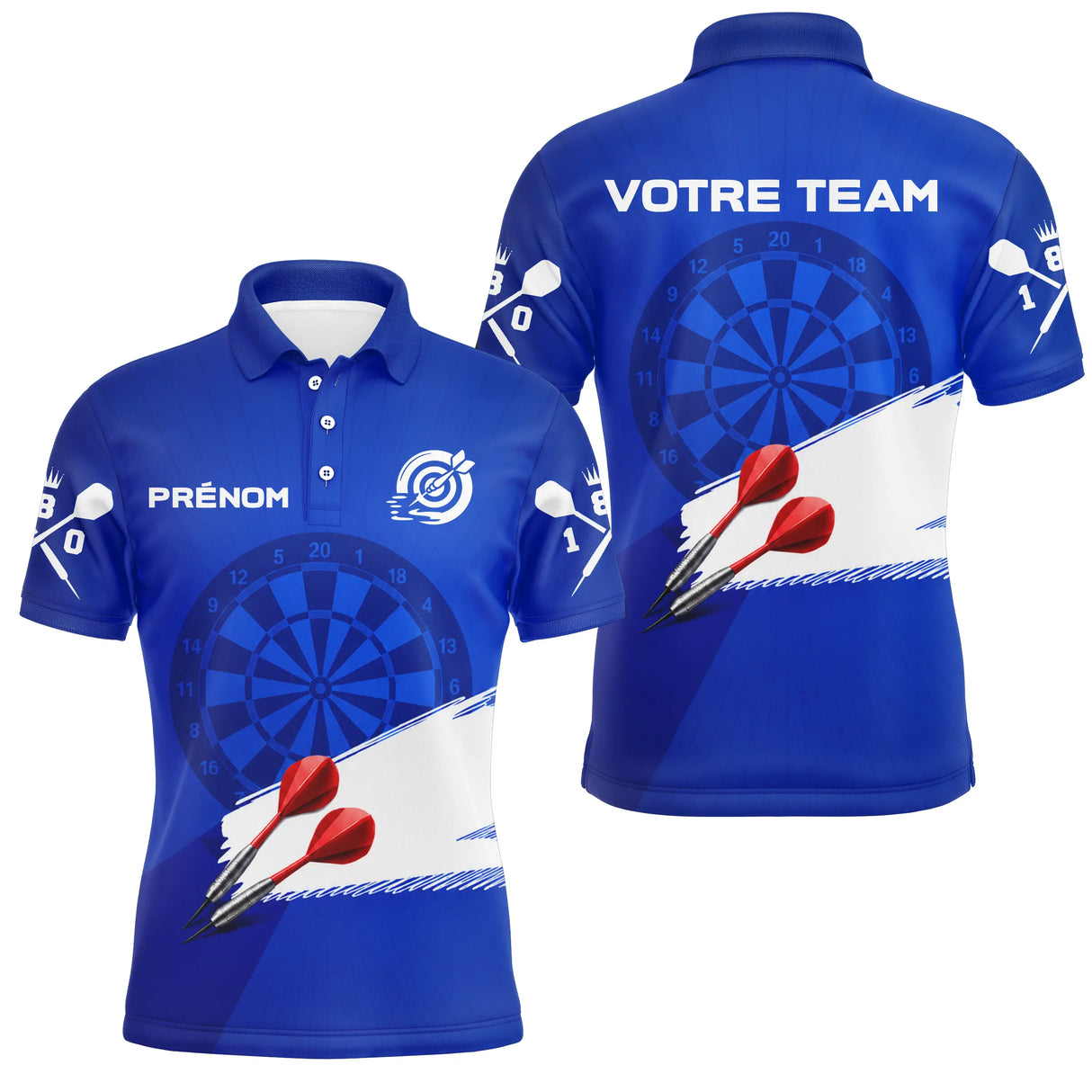 Polo Fléchettes Professionnel Personnalisé - Style Compétition Bleu - Polo Homme