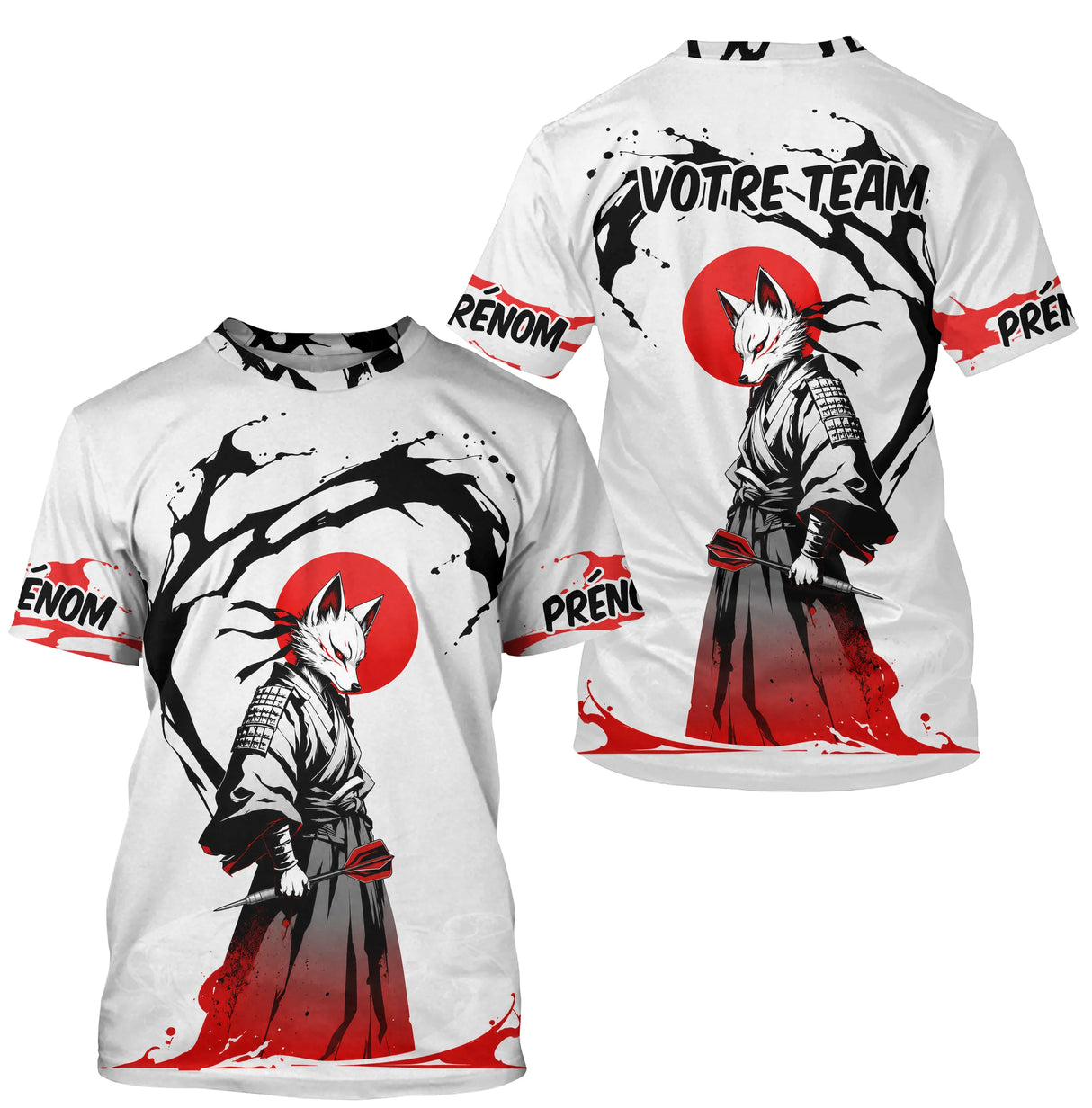 Polo Fléchettes Renard Samouraï - Blanc Rouge Personnalisé - T-Shirt Homme