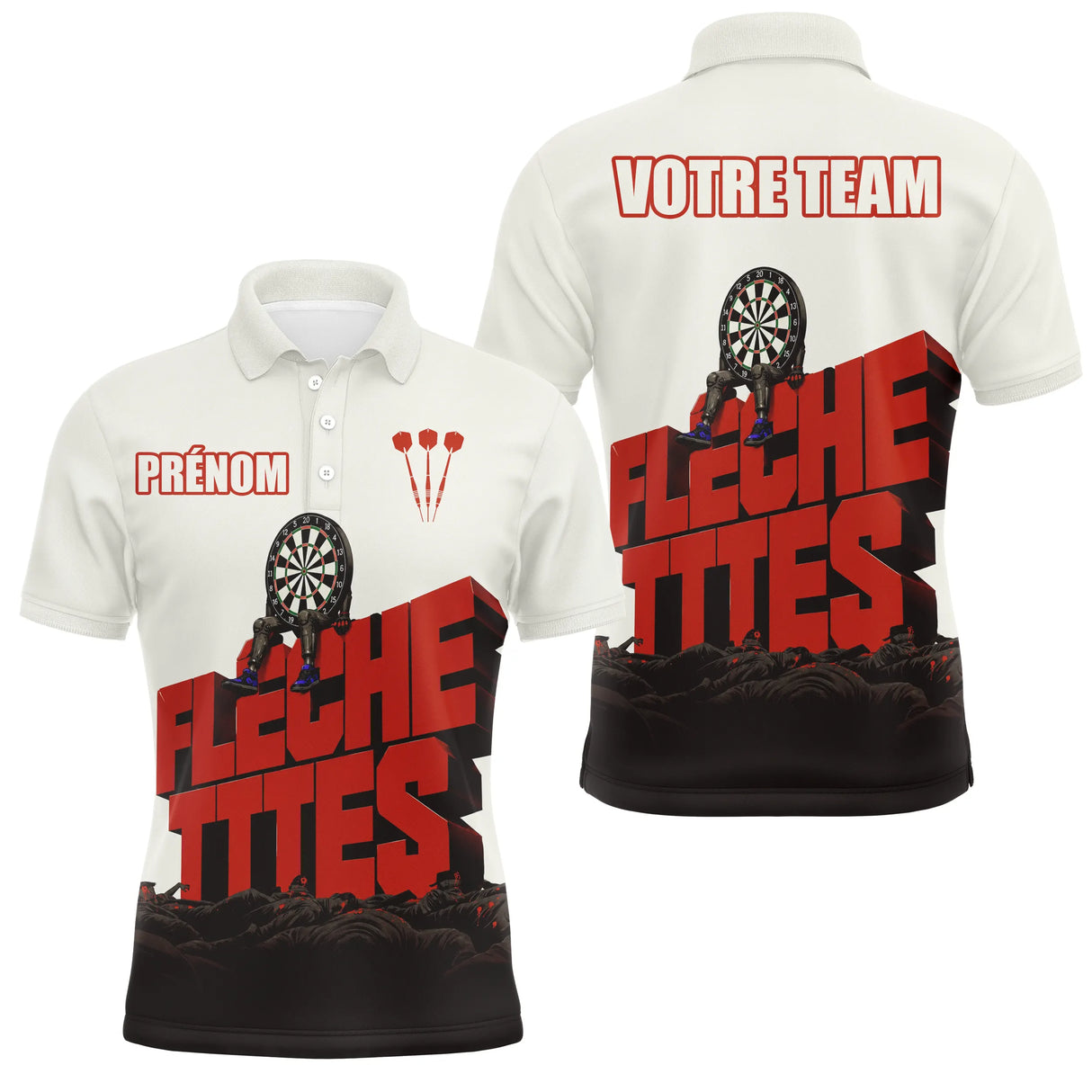 Polo Fléchettes Rouge Blanc - Style Graphisme 3D Personnalisé - Polo Homme