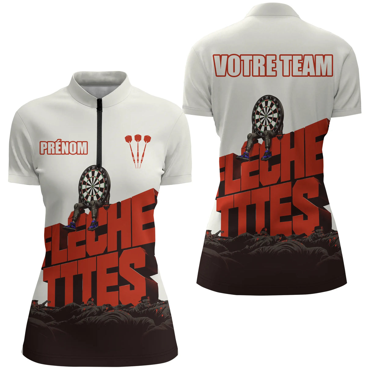 Polo Fléchettes Rouge Blanc - Style Graphisme 3D Personnalisé - Polo Zippé Femme