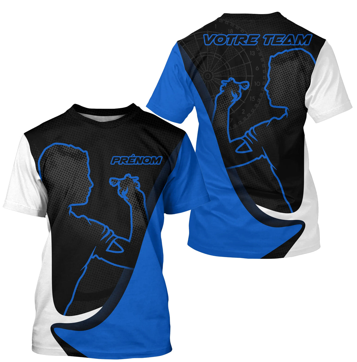 Polo Fléchettes Silhouette Joueur - Bleu & Noir Personnalisé - T-Shirt Homme