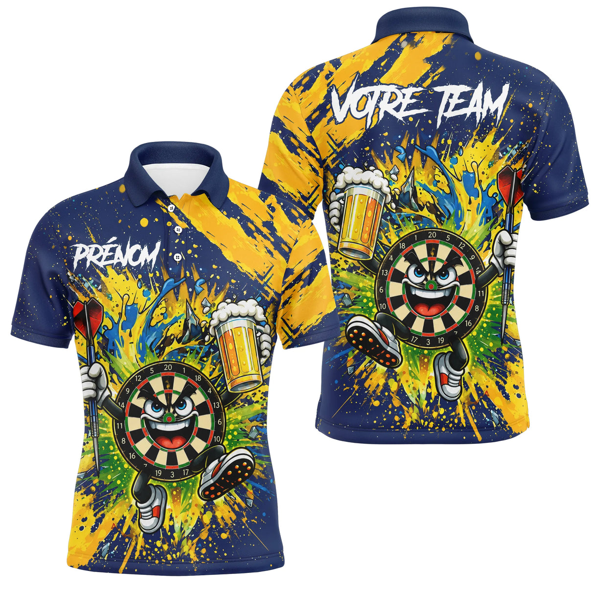 Polo Fléchettes Sportif Bleu – Style Cartoon Bière & Team - Polo Homme
