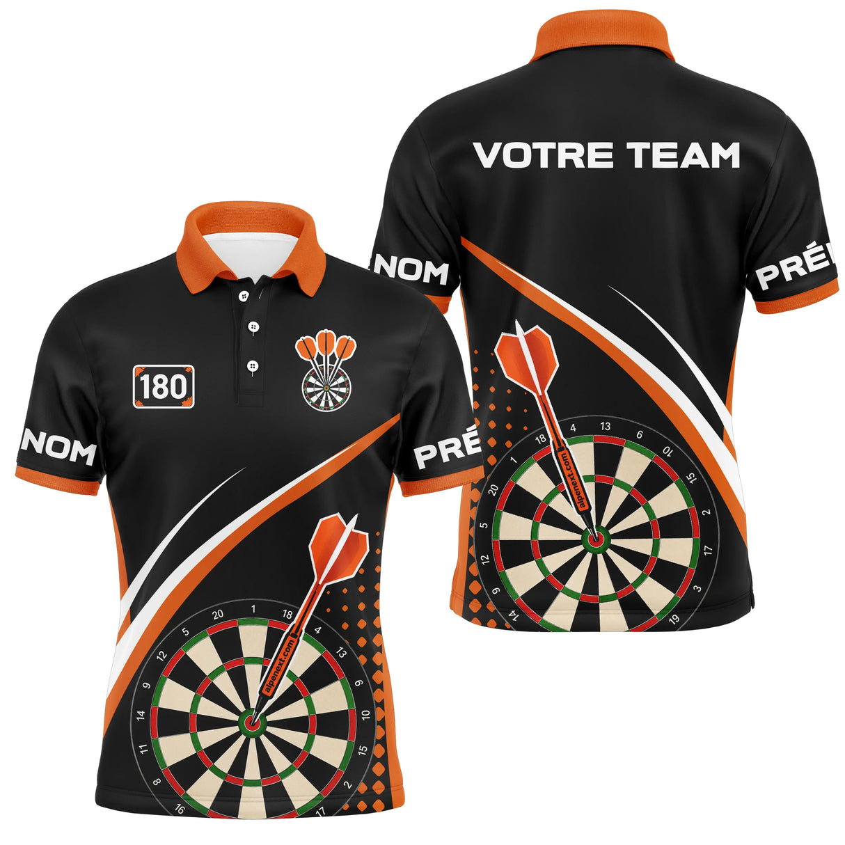 Polo Fléchettes Sportif Personnalisé - Noir Orange 180 - Polo Homme