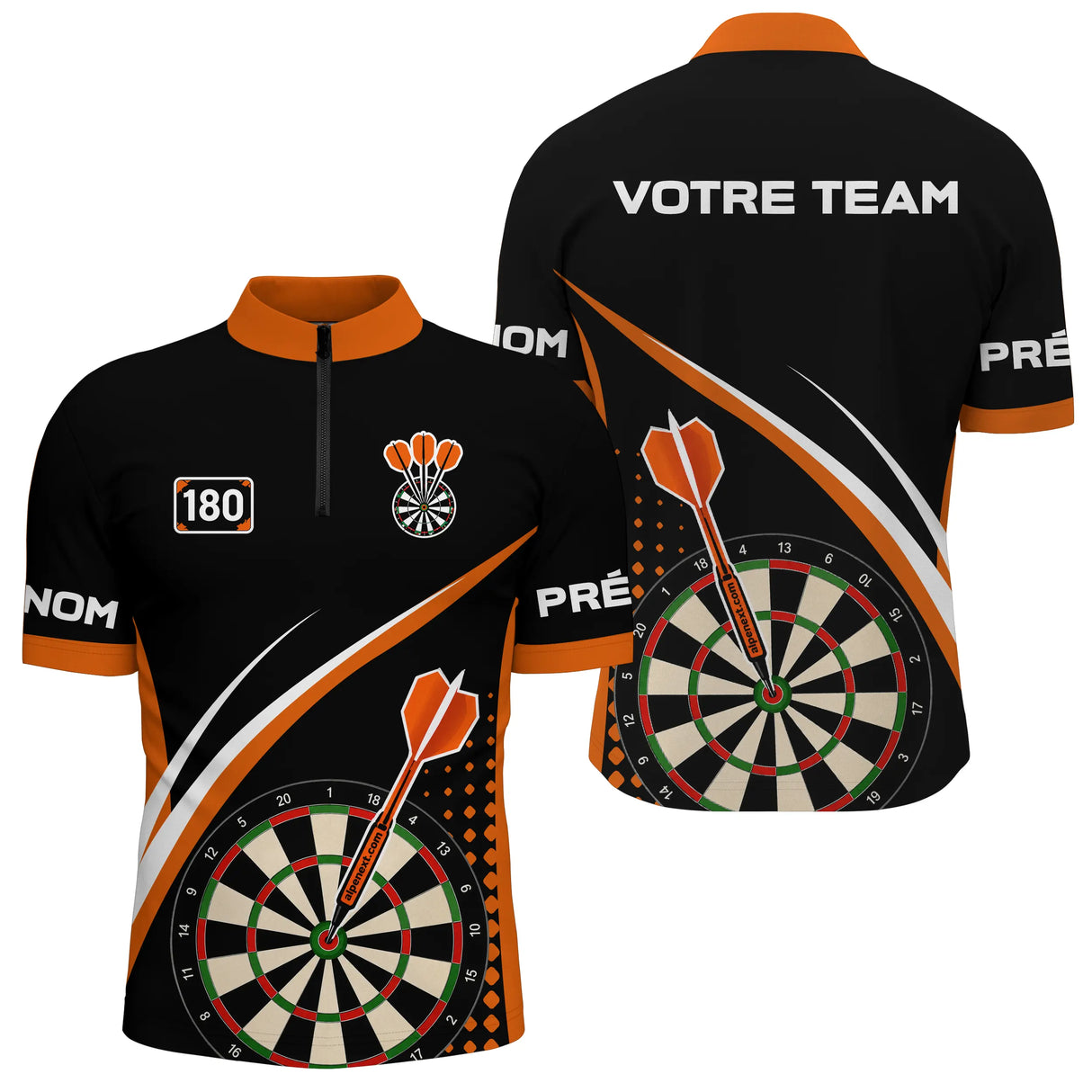 Polo Fléchettes Sportif Personnalisé - Noir Orange 180 - Polo Zippé Homme