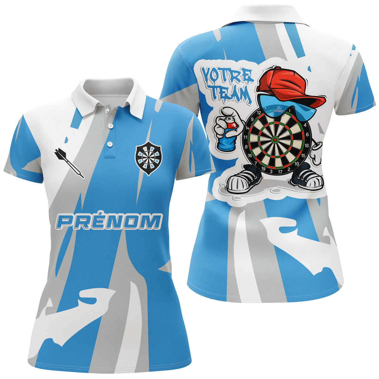 Polo Fléchettes Street Art Sportif - Bleu Ciel Personnalisé - Polo Femme