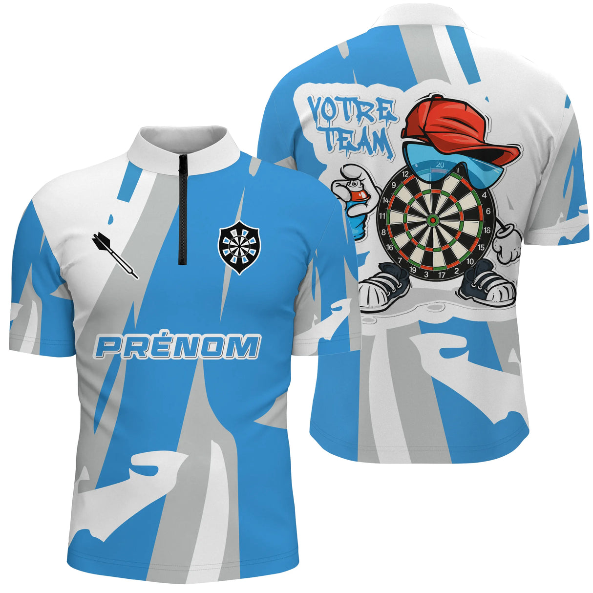 Polo Fléchettes Street Art Sportif - Bleu Ciel Personnalisé - Polo Zippé Homme