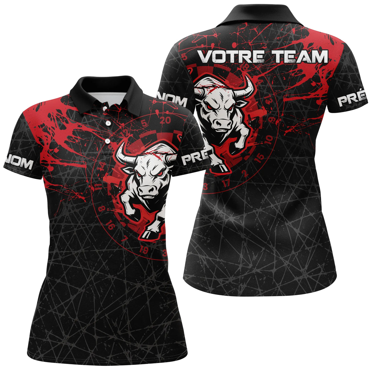 Polo Fléchettes Taureau Sportif - Rouge & Noir Personnalisé - Polo Femme