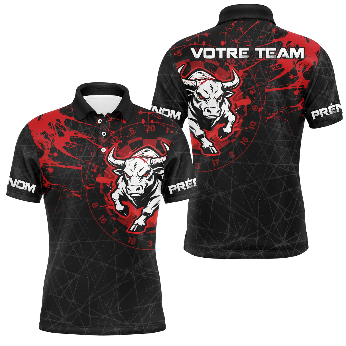 Polo Fléchettes Taureau Sportif - Rouge & Noir Personnalisé - Polo Homme