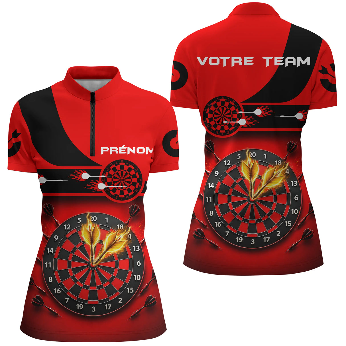 Polo Fléchettes Triple 20 - Impact Rouge & Noir Personnalisé - Polo Zippé Femme