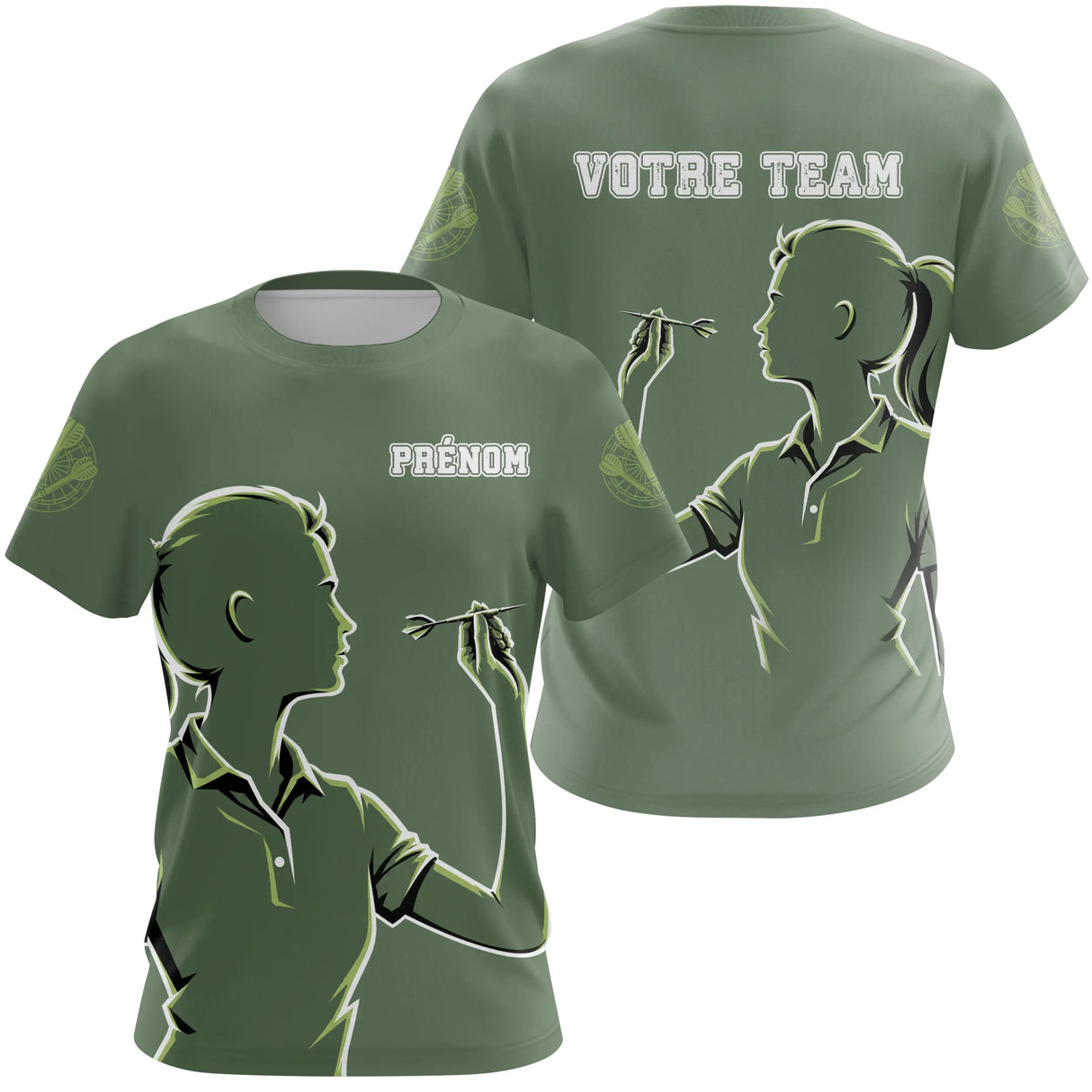 Polo Fléchettes Vert Sauge - Personnalisé Équipe & Prénom - T-Shirt Femme