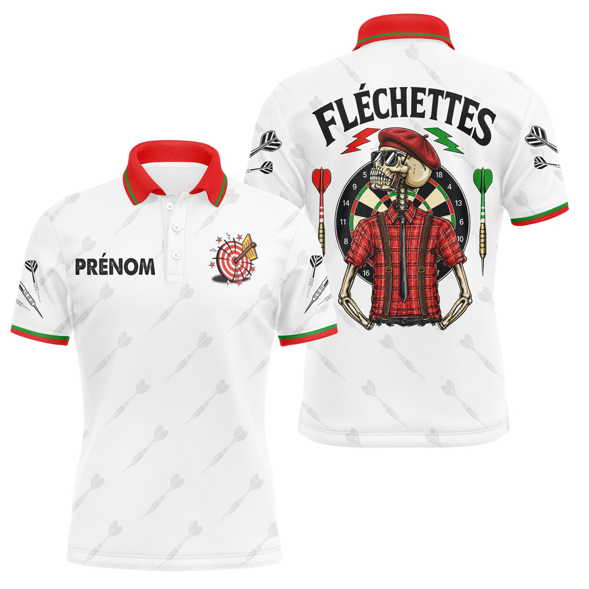 Polo Fléchettes Vintage Blanc – Squelette Béret Style Français - Polo Homme