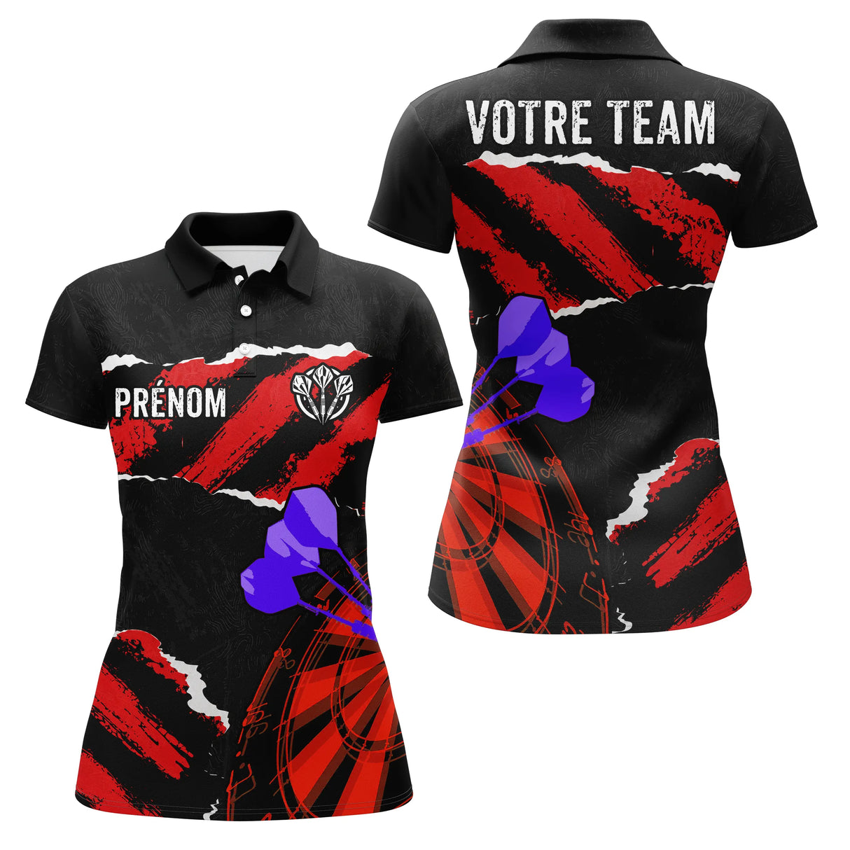 Polo Fléchettes Violettes Personnalisé - Design Grunge Rouge - Polo Femme