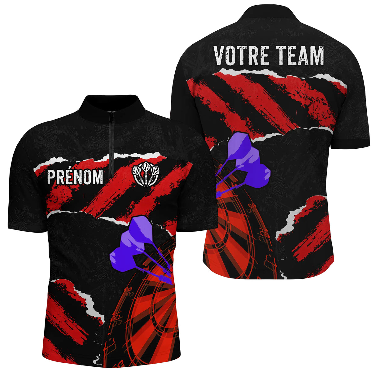 Polo Fléchettes Violettes Personnalisé - Design Grunge Rouge - Polo Zippé Homme