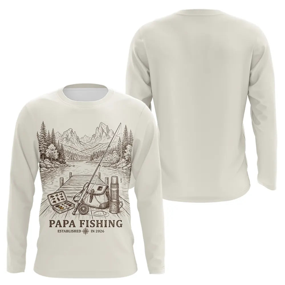 Polo Homme Papa Pêcheur Vintage - Sweat Beige Homme - Long Sleeves Homme