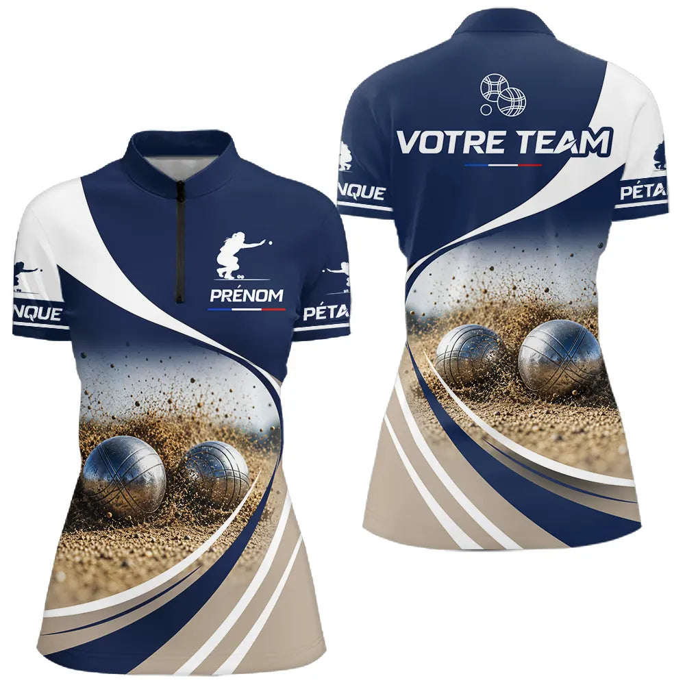 Polo Joueur Pétanque - Design Passion Marine Blanc - Polo Zippé Femme
