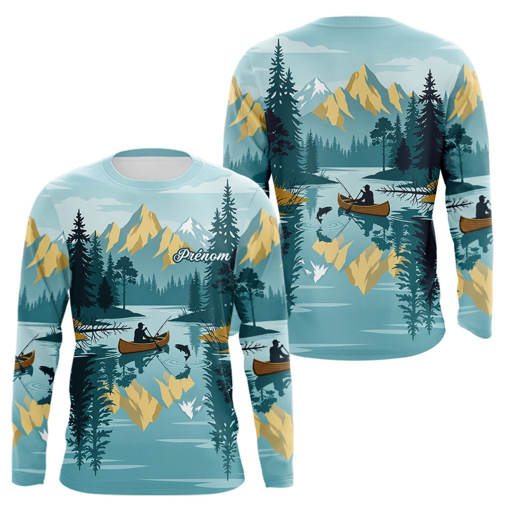 Polo Nature Pêche Canoe - Personnalisé Bleu Lac - Long Sleeves Homme