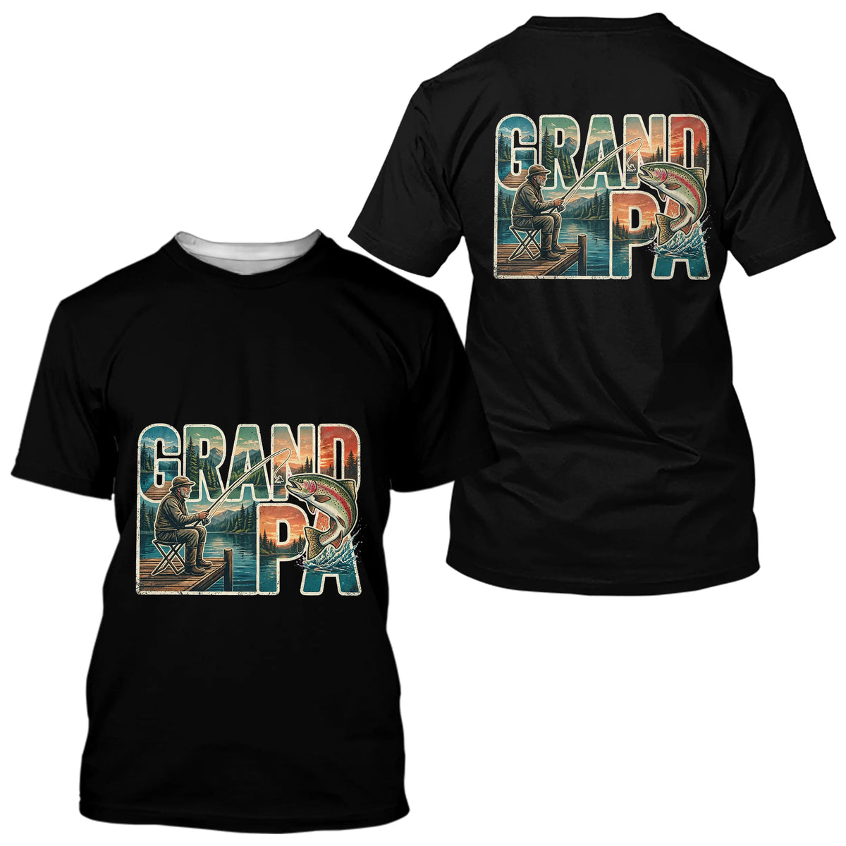 Polo Noir Passion Pêche Grand Père - Idée Cadeau Homme - T-Shirt Homme