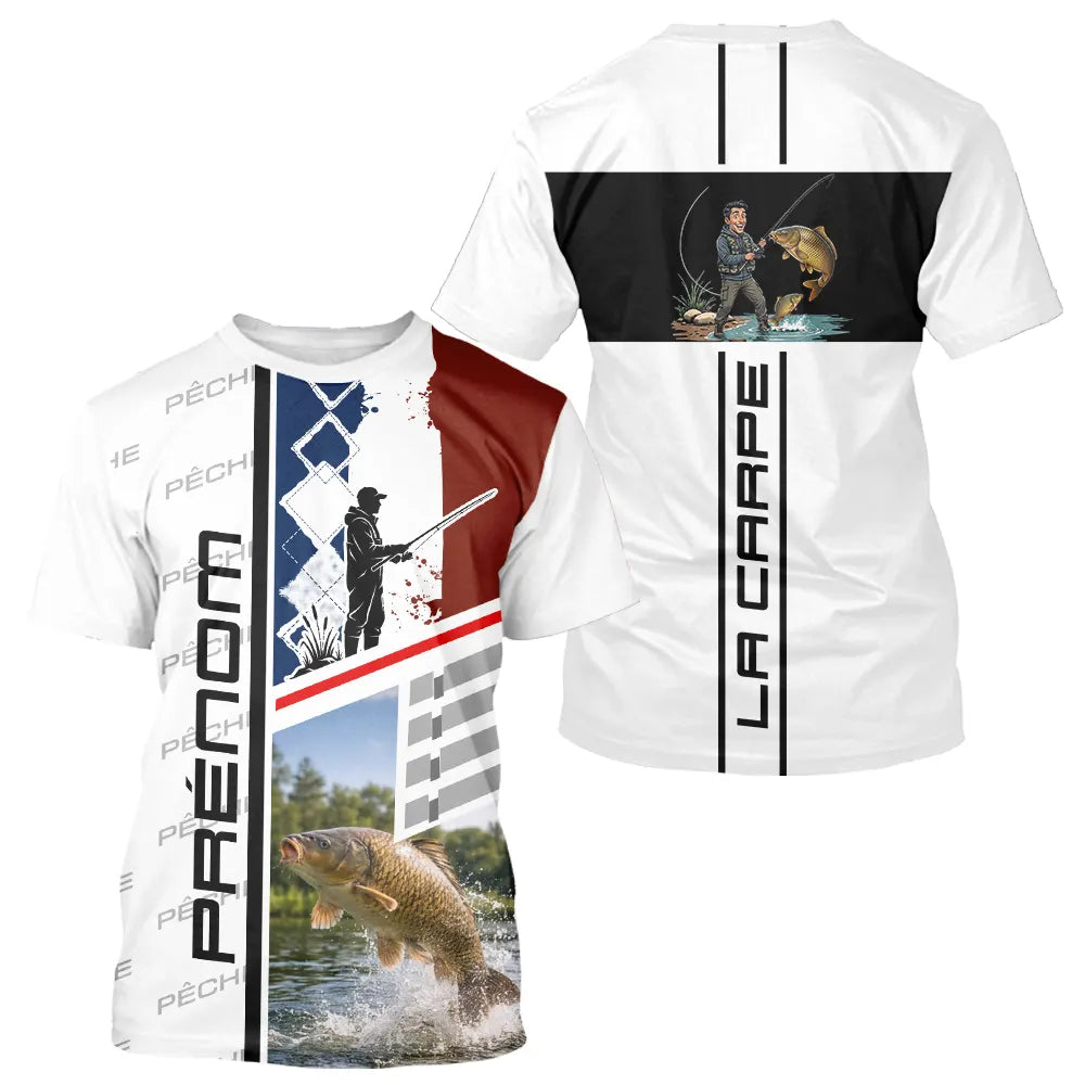 Polo Pêche Carpe Blanc Noir - Design La France Personnalisé - T-Shirt Homme