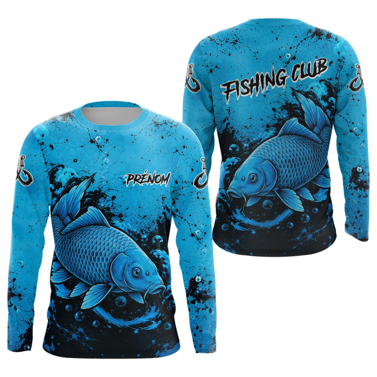 Polo Pêche Carpe Homme - Ocean Bleu Noir Personnalisable - Long Sleeve Homme