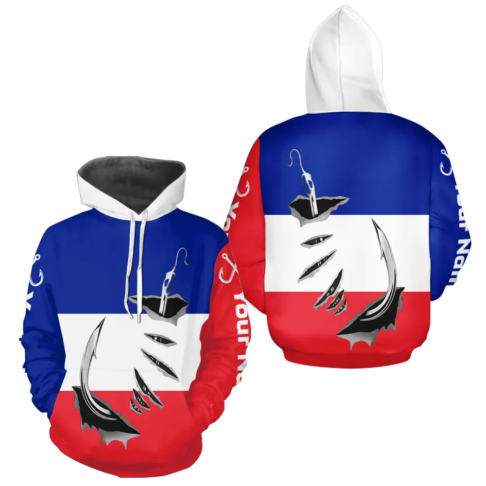 Polo Pêche Drapeau Français - Blanc Rouge Bleu Personnalisé - Hoodie Homme