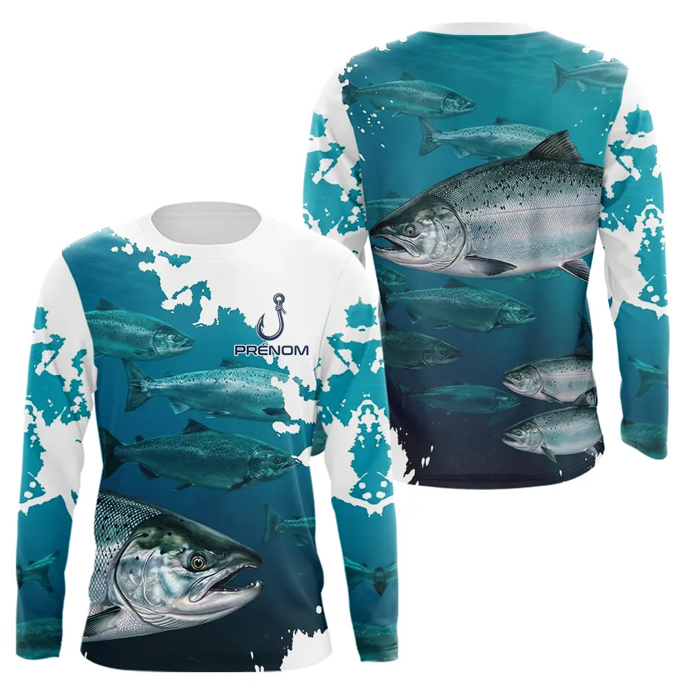 Polo Pêche Homme Personnalisé - Saumon Bleu Passionné - Long Sleeves Homme