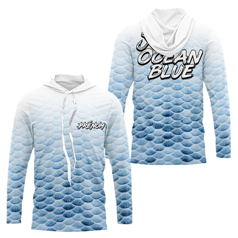 Polo Pêche Personnalisé - Bleu Océan Et Blanc - Long Sleeves Hoodie Homme