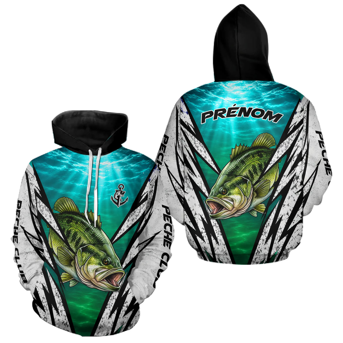 Polo Pêche Personnalisé Black Bass - Carnassier Turquoise Homme - Hoodie Homme