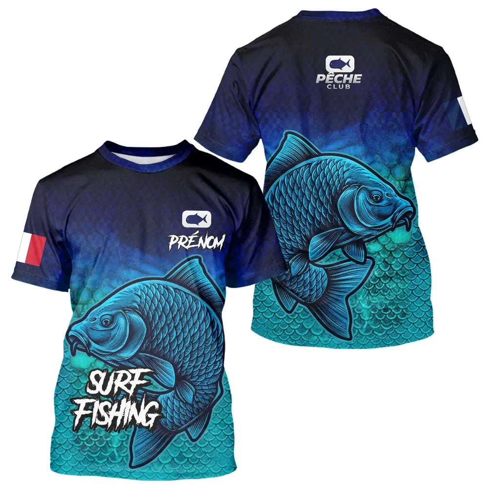 Polo Pêche Personnalisé Surf Fishing - Bleu Et Vert Style - T-Shirt Homme