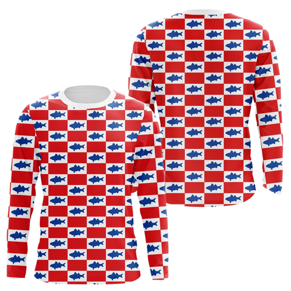 Polo Pêche Rouge & Bleu Carreau - Design Sportif - Long Sleeves Homme