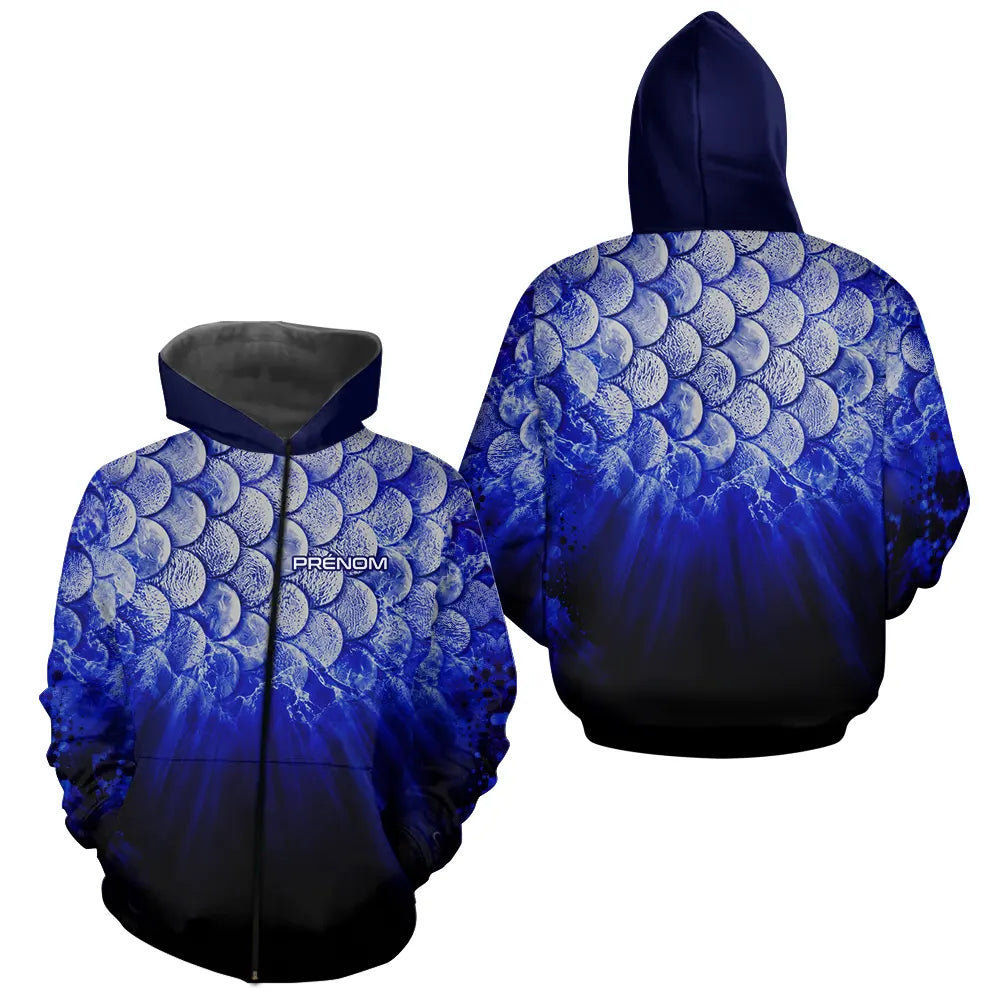 Polo Pêche Écailles Personnalisé - Bleu Roi Et Noir 3D - Zippé Hoodie Homme