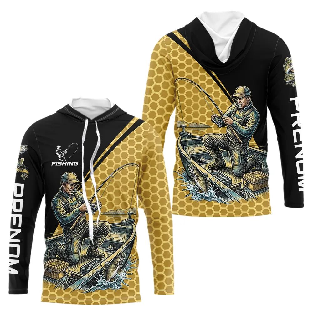 Polo Pêcheur 3D Homme Personnalisé - Noir & Jaune Tenue Sportif - Sweat Homme
