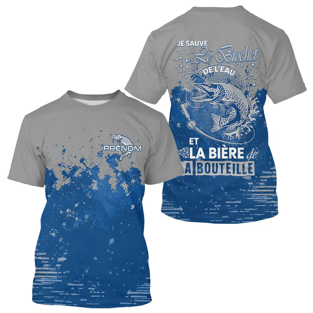 Polo Pêcheur Brochet & Bière Personnalisé - Bleu & Gris - T-Shirt Homme
