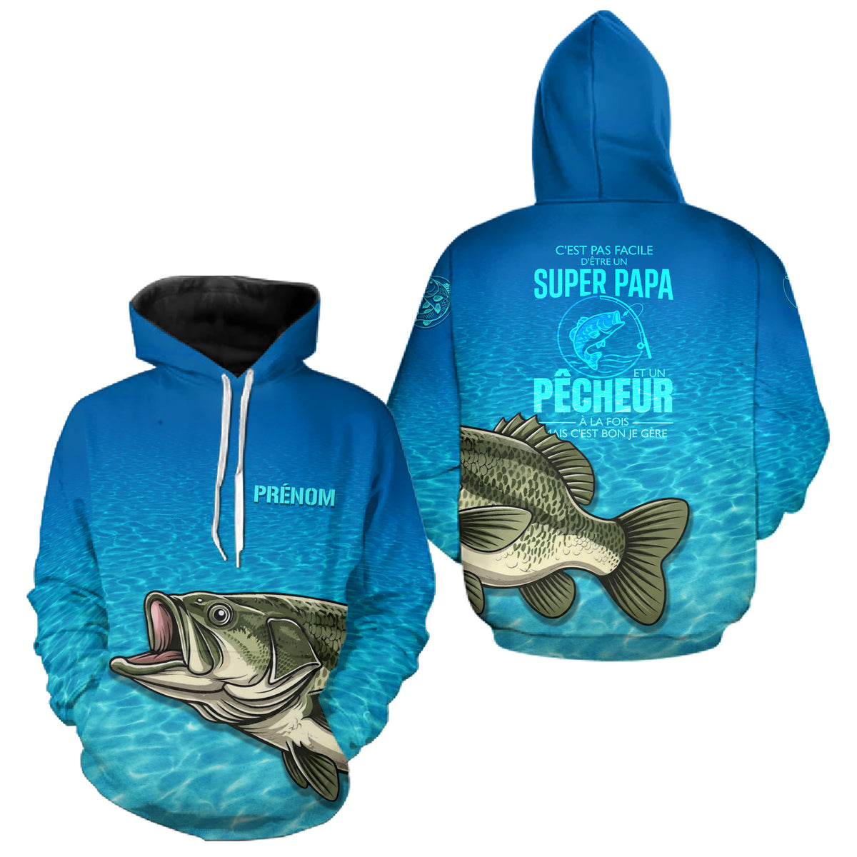 Polo Pêcheur Homme Personnalisé - Bleu Super Papa - Hoodie Homme