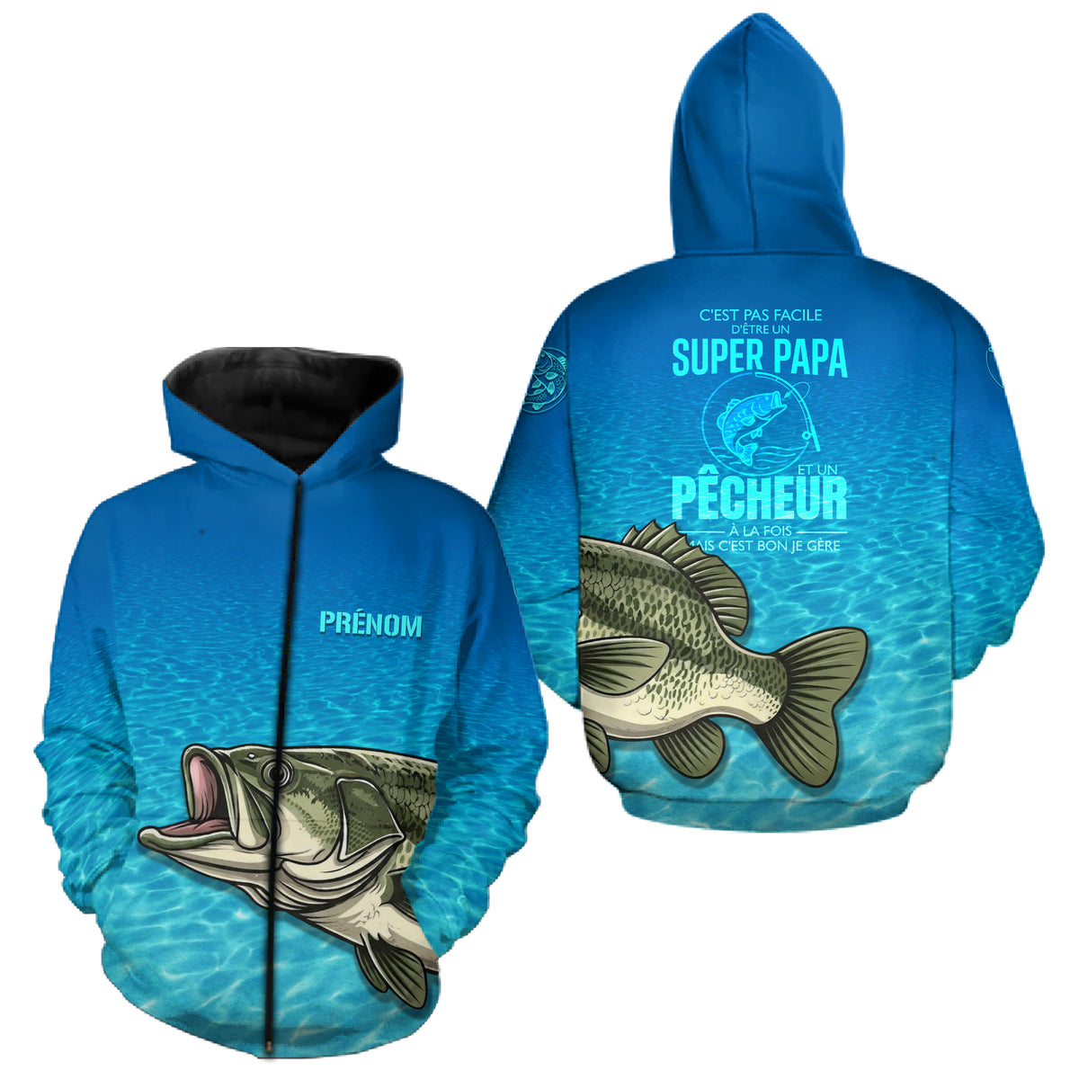 Polo Pêcheur Homme Personnalisé - Bleu Super Papa - Hoodie Zippé Homme