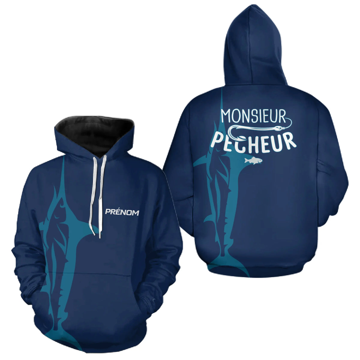 Polo Pêcheur Personnalisé Bleu Marine - Monsieur Pêcheur- Hoodie Homme
