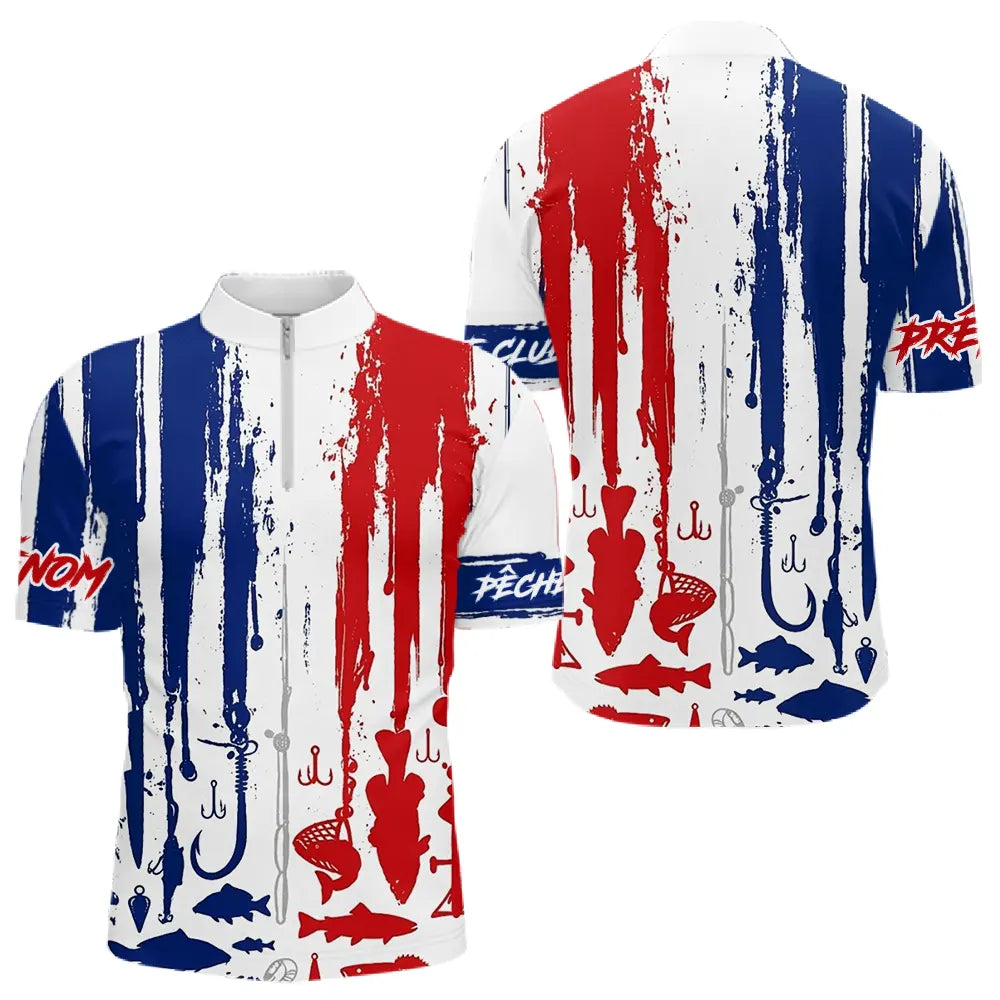 Polo Pêcheur Personnalisé Prénom France - Bleu Blanc Rouge - Polo Zippé Homme